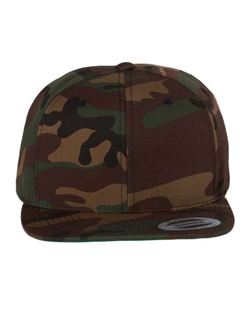 Premium Flat Bill Snapback Cap - Green Camo / Adjustable