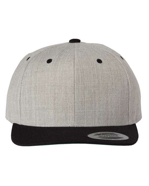 Premium Flat Bill Snapback Cap - Heather/ Black / Adjustable