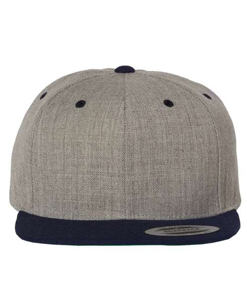 Premium Flat Bill Snapback Cap - Heather Grey/ Navy