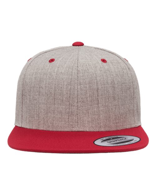 Premium Flat Bill Snapback Cap - Heather Grey/ Red