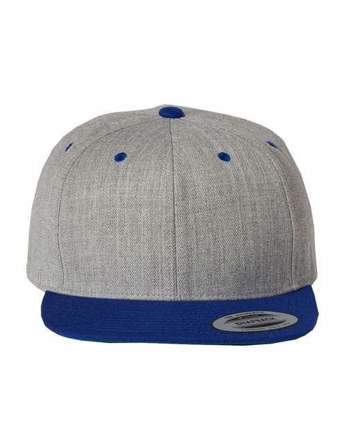 Premium Flat Bill Snapback Cap - Heather Grey/ Royal