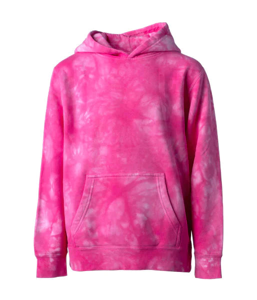 PRM1500TD - Youth Midweight Tie Dye Hooded Pullover Pink