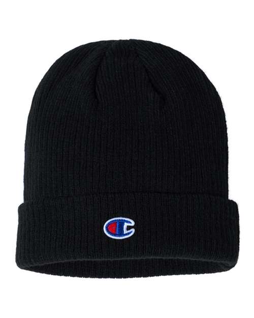 Ribbed Cuffed Beanie - Black / One Size