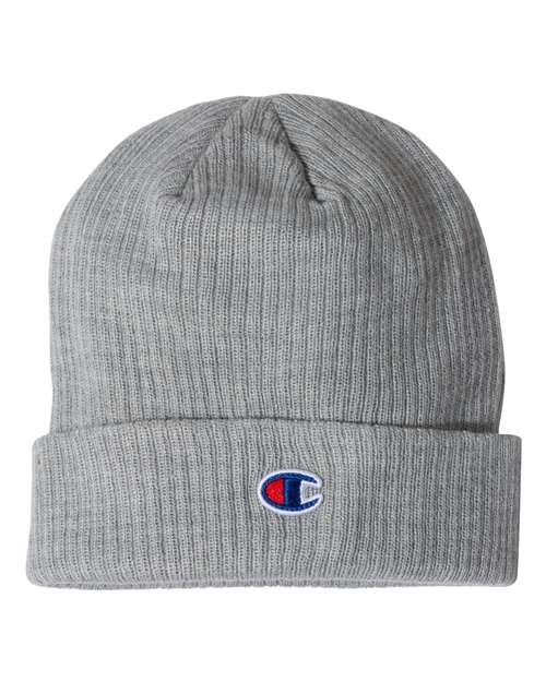 Ribbed Cuffed Beanie - Heather Grey / One Size