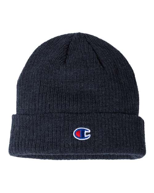 Ribbed Cuffed Beanie - Heather Navy / One Size