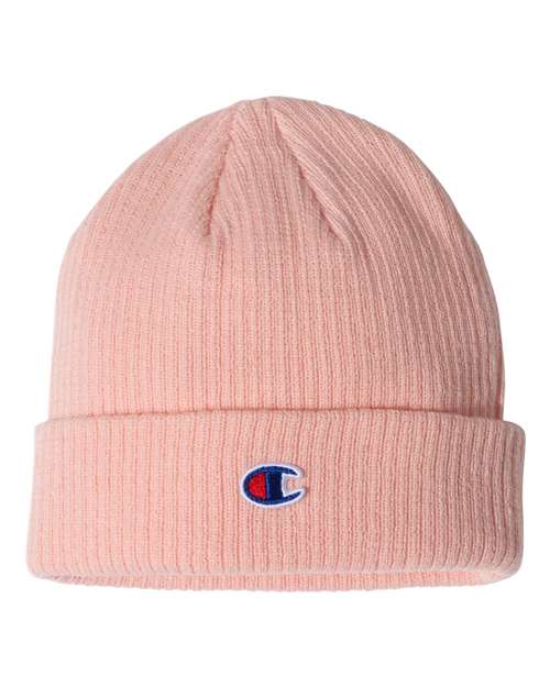 Ribbed Cuffed Beanie - Pink / One Size