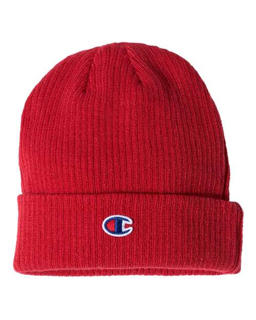 Ribbed Cuffed Beanie - Red Scarlet / One Size