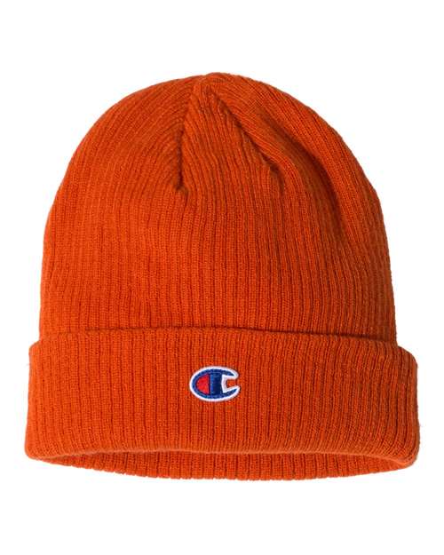 Ribbed Cuffed Beanie - Spicy Orange / One Size