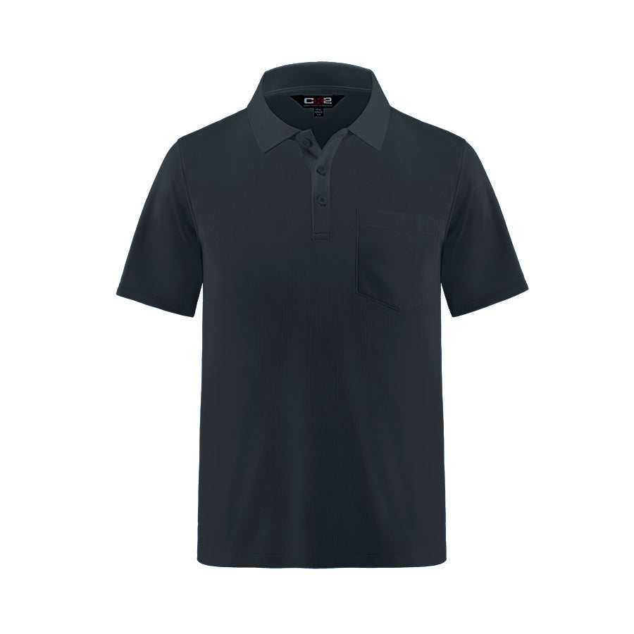 S05745 - Caddy Men’s Pique Mesh Polo w/ Pocket Black / S