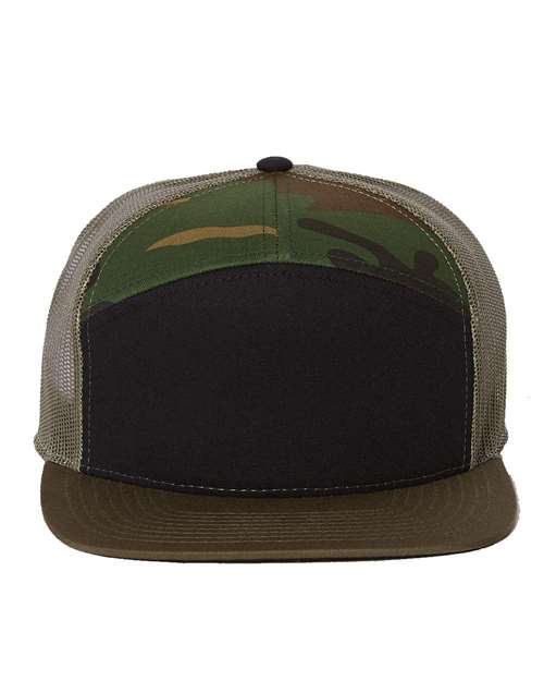 Seven - Panel Trucker Cap - Black/ Camo/ Loden / Adjustable