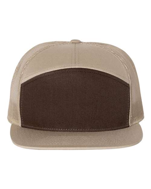 Seven - Panel Trucker Cap - Brown/ Khaki / Adjustable