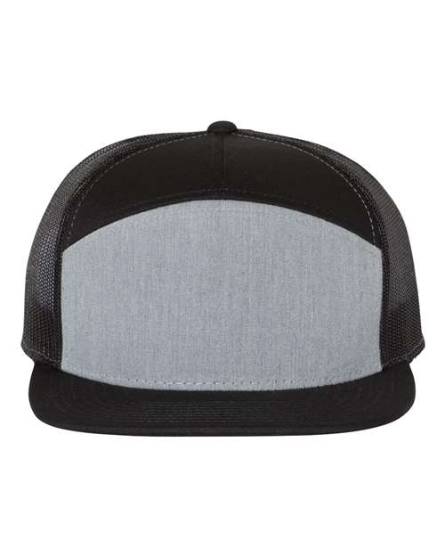 Seven - Panel Trucker Cap - Heather Grey/ Black / Adjustable