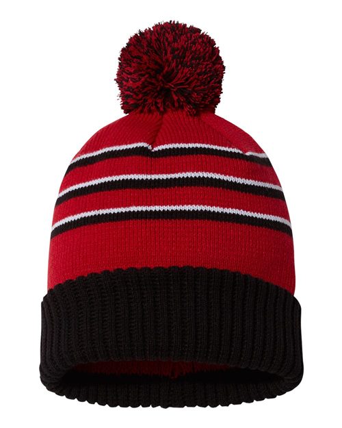 Stripe Pom Cuffed Beanie Headwear - Winter Richardson