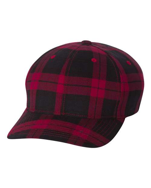 Tartan Plaid Cap Black Red S M Flexfit Headwear