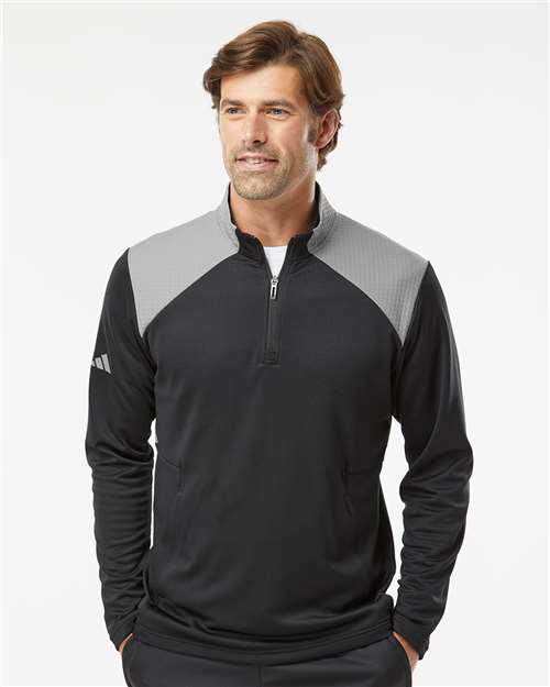 Textured Mixed Media Quarter - Zip Pullover - Black/ Grey