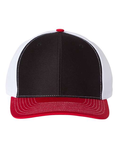 Twill Back Trucker Cap - Black/ White/ Red / Adjustable