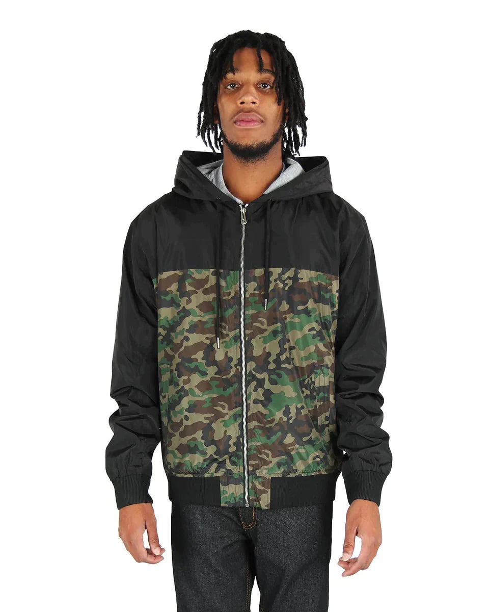 Windbreaker Jacket - Black and Camo Green / XS Coats &