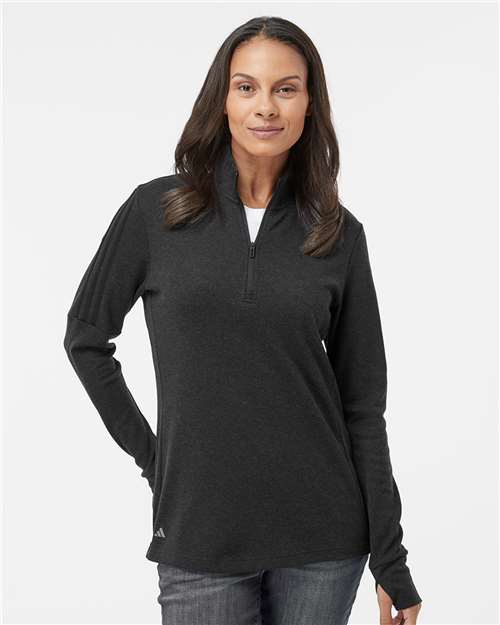 Women’s 3 - Stripes Quarter - Zip Sweater - Black Melange