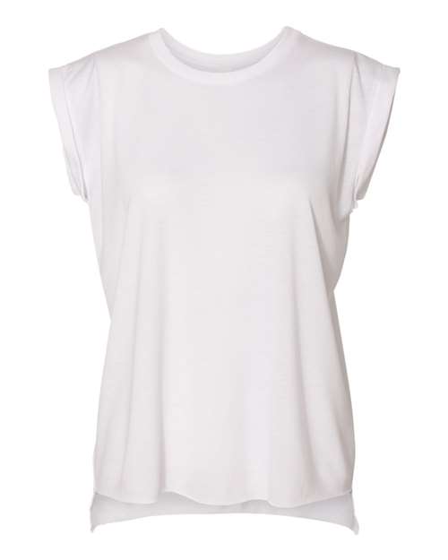 Women’s Flowy Rolled Cuffs Muscle Tee White BELLA + CANVAS T-Shirts