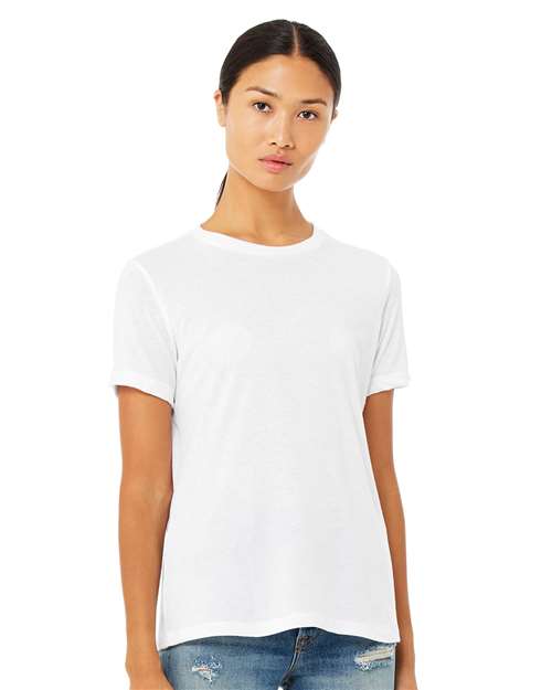 Women’s Relaxed Fit Heather CVC Tee Solid White Blend BELLA + CANVAS T-Shirts