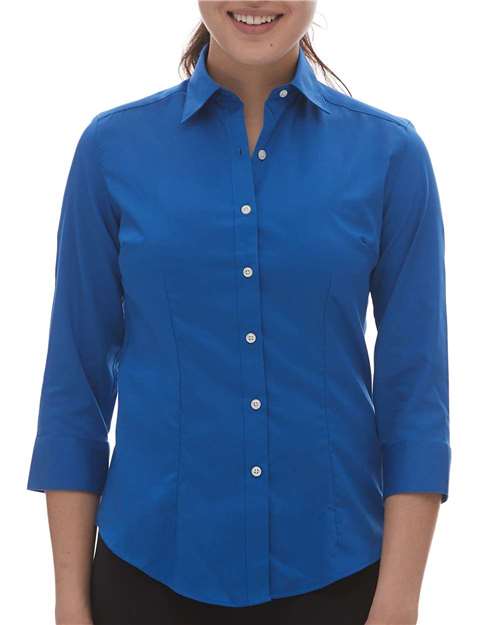 Women's Three-Quarter Sleeve Baby Twill Dress Shirt Royal Blue Van Heusen Wovens - Fall